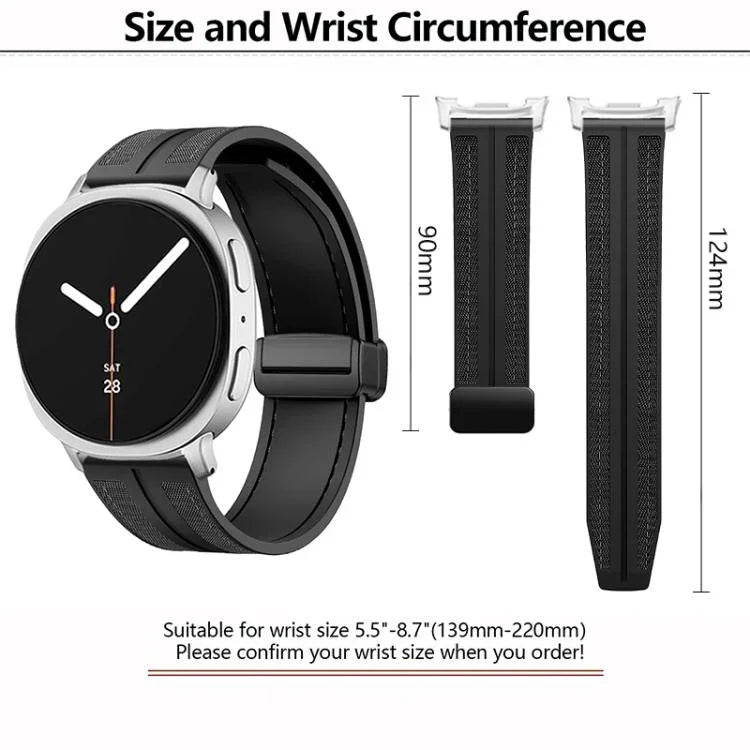 สายไนลอนซิลิโคนไฮบริดหัวเข็มขัดแม่เหล็กพับได้ สำหรับ Samsung Galaxy Watch8 / Watch8 Classic