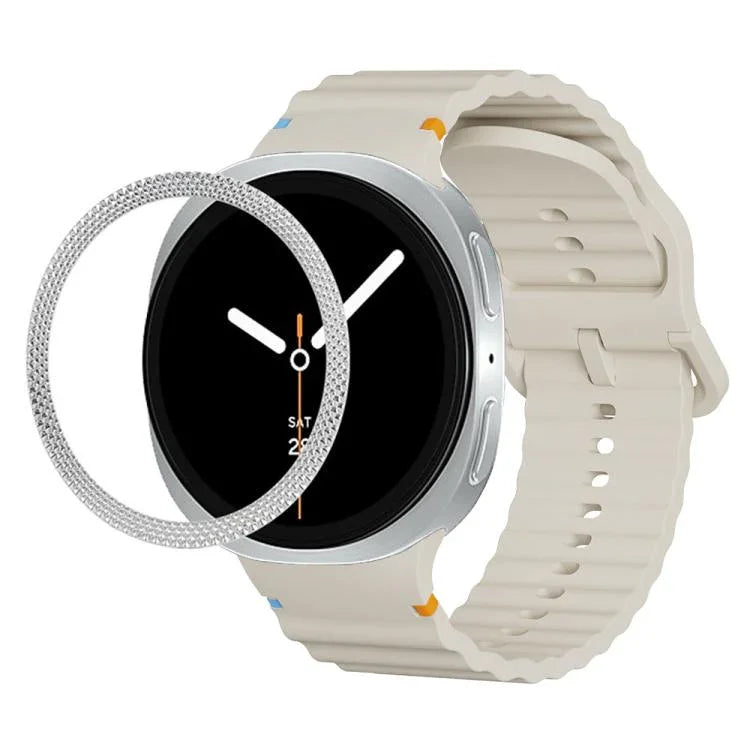 สายรัดนาฬิกาซิลิโคนขอบลายเพชรพร้อมหัวเข็มขัดสีเย็บลายคลื่น สำหรับ Samsung Galaxy Watch8 44 มม. และ 40 มม.