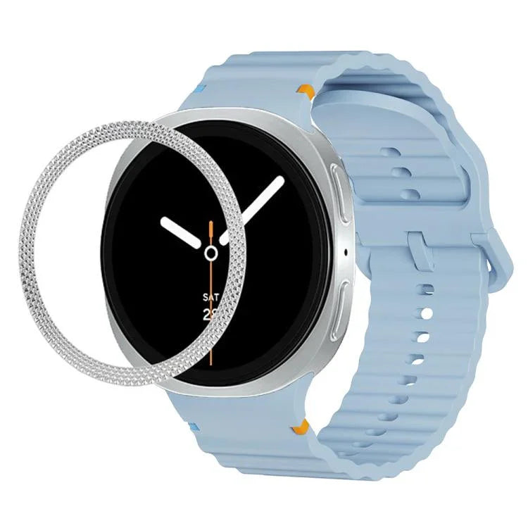 สายรัดนาฬิกาซิลิโคนขอบลายเพชรพร้อมหัวเข็มขัดสีเย็บลายคลื่น สำหรับ Samsung Galaxy Watch8 44 มม. และ 40 มม.