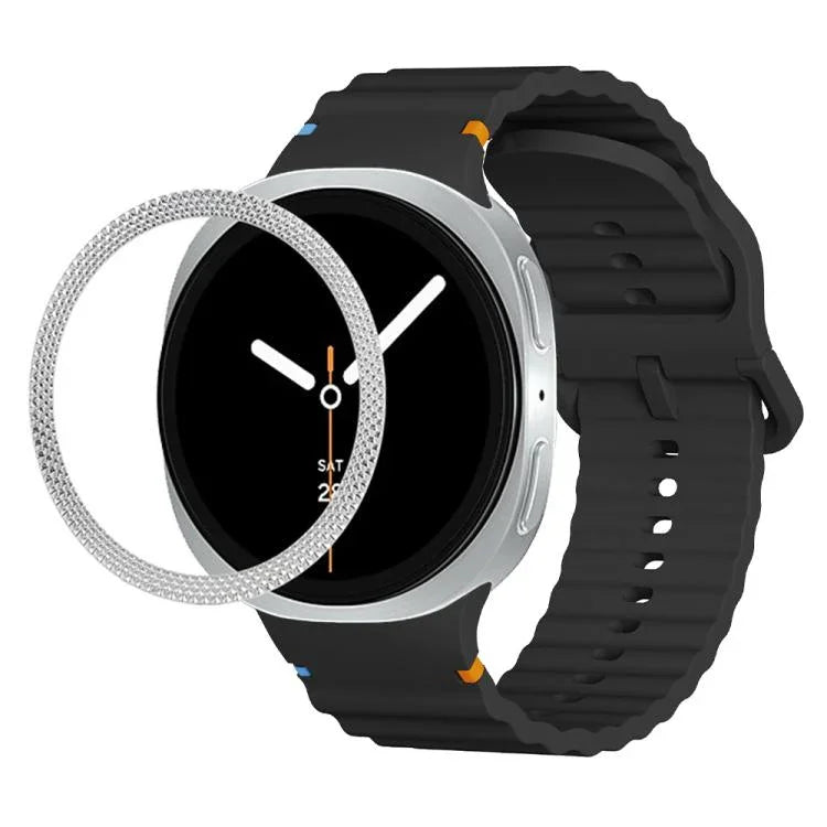 สายรัดนาฬิกาซิลิโคนขอบลายเพชรพร้อมหัวเข็มขัดสีเย็บลายคลื่น สำหรับ Samsung Galaxy Watch8 44 มม. และ 40 มม.