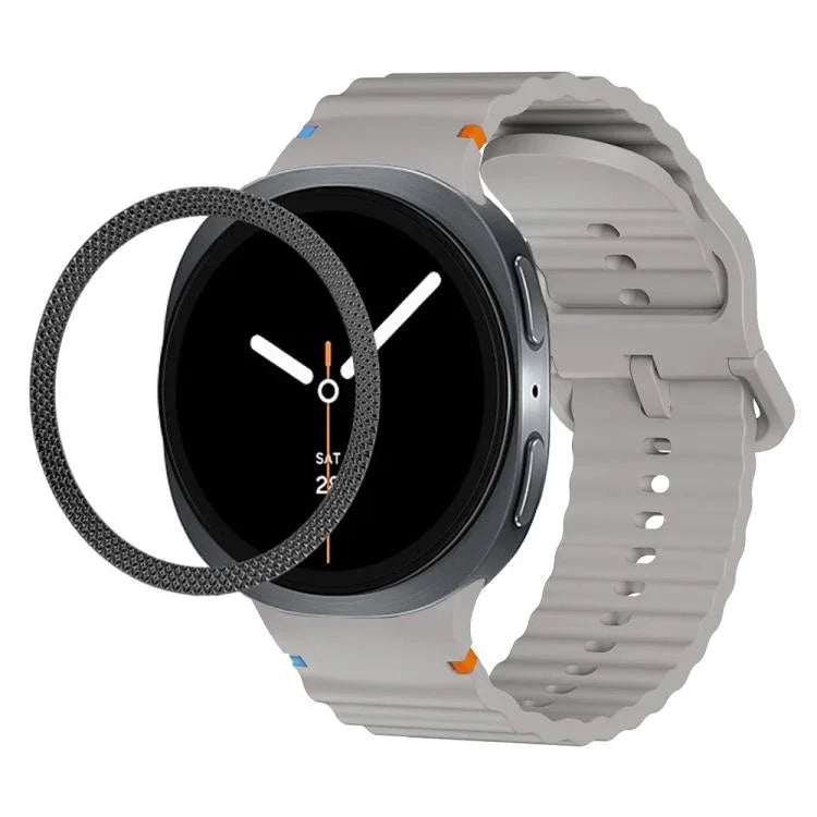 สายรัดนาฬิกาซิลิโคนขอบลายเพชรพร้อมหัวเข็มขัดสีเย็บลายคลื่น สำหรับ Samsung Galaxy Watch8 44 มม. และ 40 มม.