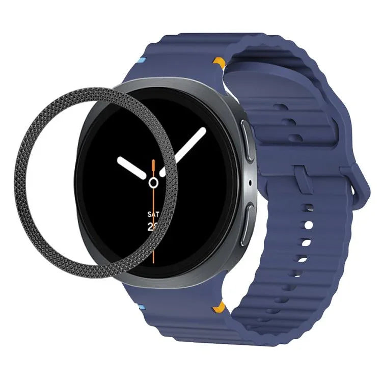 สายรัดนาฬิกาซิลิโคนขอบลายเพชรพร้อมหัวเข็มขัดสีเย็บลายคลื่น สำหรับ Samsung Galaxy Watch8 44 มม. และ 40 มม.