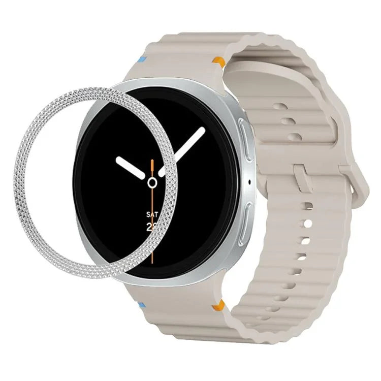 สายรัดนาฬิกาซิลิโคนขอบลายเพชรพร้อมหัวเข็มขัดสีเย็บลายคลื่น สำหรับ Samsung Galaxy Watch8 44 มม. และ 40 มม.