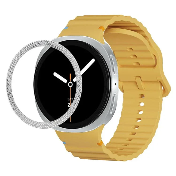 สายรัดนาฬิกาซิลิโคนขอบลายเพชรพร้อมหัวเข็มขัดสีเย็บลายคลื่น สำหรับ Samsung Galaxy Watch8 44 มม. และ 40 มม.