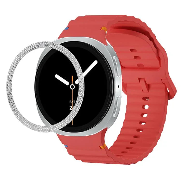 สายรัดนาฬิกาซิลิโคนขอบลายเพชรพร้อมหัวเข็มขัดสีเย็บลายคลื่น สำหรับ Samsung Galaxy Watch8 44 มม. และ 40 มม.
