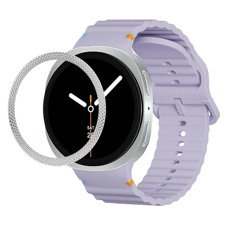 สายรัดนาฬิกาซิลิโคนขอบลายเพชรพร้อมหัวเข็มขัดสีเย็บลายคลื่น สำหรับ Samsung Galaxy Watch8 44 มม. และ 40 มม.