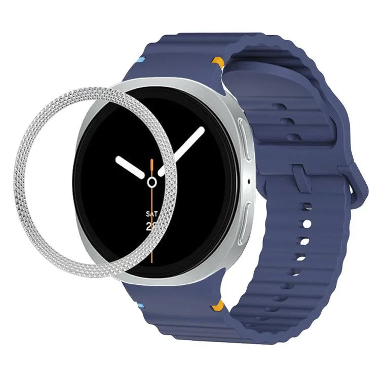 สายรัดนาฬิกาซิลิโคนขอบลายเพชรพร้อมหัวเข็มขัดสีเย็บลายคลื่น สำหรับ Samsung Galaxy Watch8 44 มม. และ 40 มม.