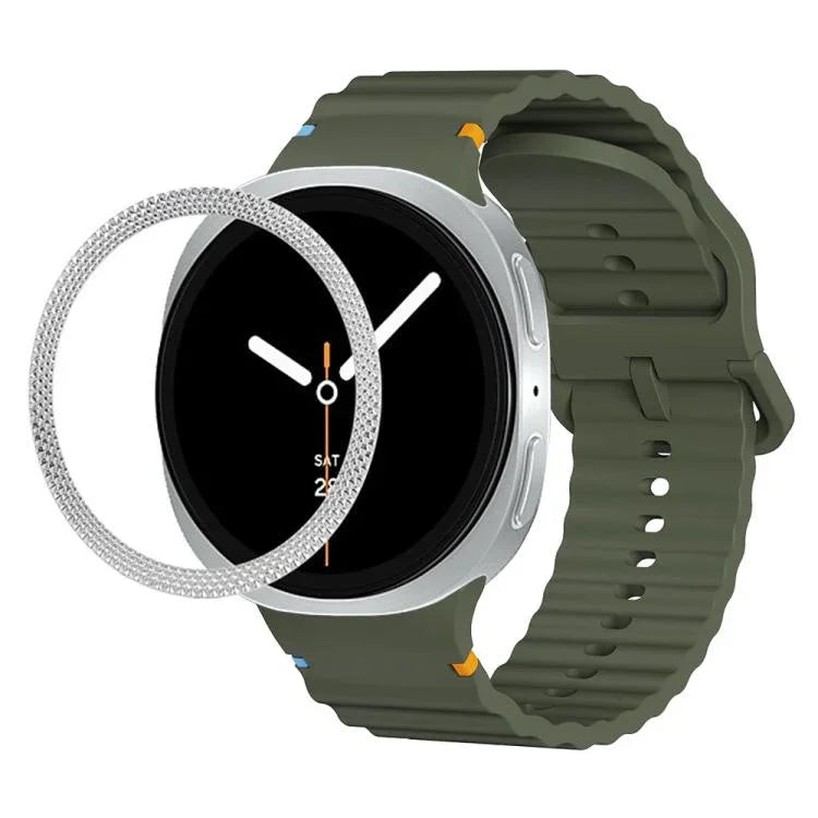 สายรัดนาฬิกาซิลิโคนขอบลายเพชรพร้อมหัวเข็มขัดสีเย็บลายคลื่น สำหรับ Samsung Galaxy Watch8 44 มม. และ 40 มม.