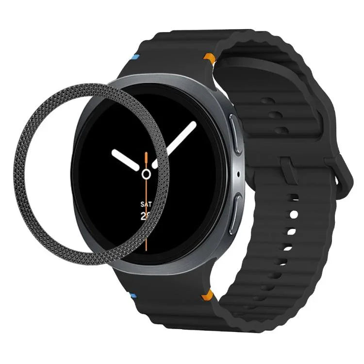 สายรัดนาฬิกาซิลิโคนขอบลายเพชรพร้อมหัวเข็มขัดสีเย็บลายคลื่น สำหรับ Samsung Galaxy Watch8 44 มม. และ 40 มม.