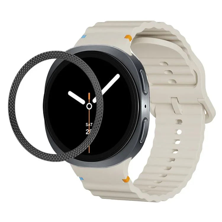 สายรัดนาฬิกาซิลิโคนขอบลายเพชรพร้อมหัวเข็มขัดสีเย็บลายคลื่น สำหรับ Samsung Galaxy Watch8 44 มม. และ 40 มม.