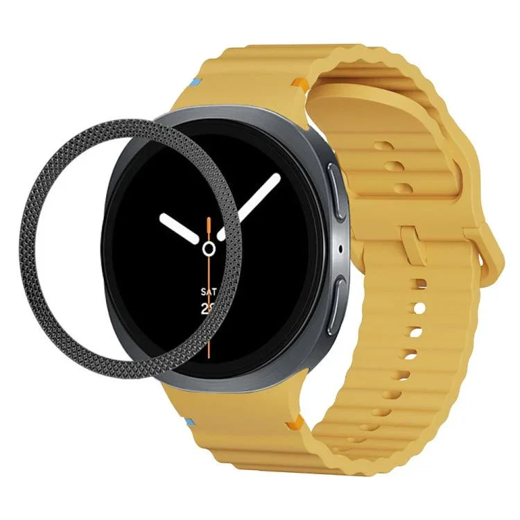 สายรัดนาฬิกาซิลิโคนขอบลายเพชรพร้อมหัวเข็มขัดสีเย็บลายคลื่น สำหรับ Samsung Galaxy Watch8 44 มม. และ 40 มม.