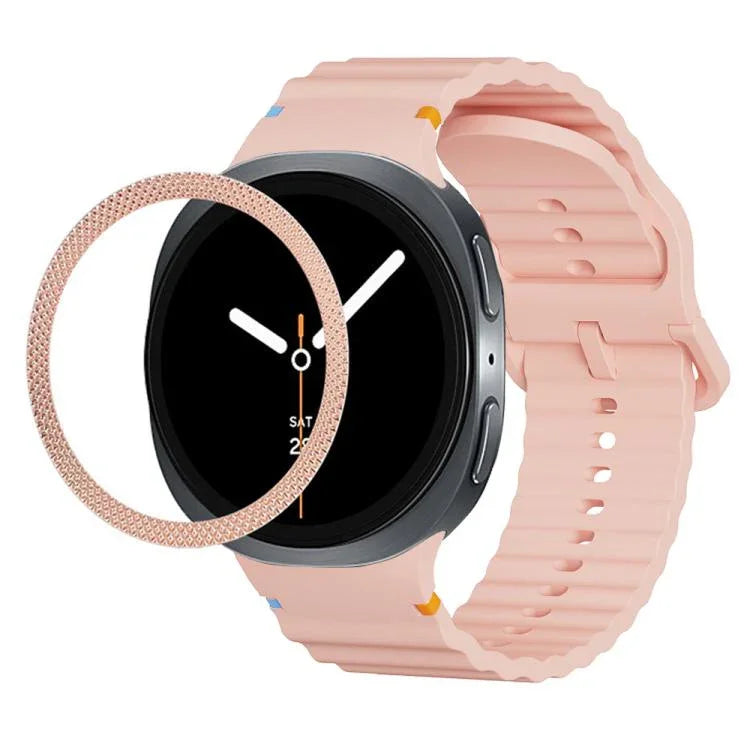 สายรัดนาฬิกาซิลิโคนขอบลายเพชรพร้อมหัวเข็มขัดสีเย็บลายคลื่น สำหรับ Samsung Galaxy Watch8 44 มม. และ 40 มม.