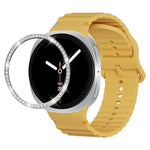 สายรัดนาฬิกาซิลิโคนขอบเพชรพร้อมหัวเข็มขัดสีเย็บลายคลื่น สำหรับ Samsung Galaxy Watch8 44 มม. และ 40 มม.