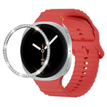 สายรัดนาฬิกาซิลิโคนขอบเพชรพร้อมหัวเข็มขัดสีเย็บลายคลื่น สำหรับ Samsung Galaxy Watch8 44 มม. และ 40 มม.