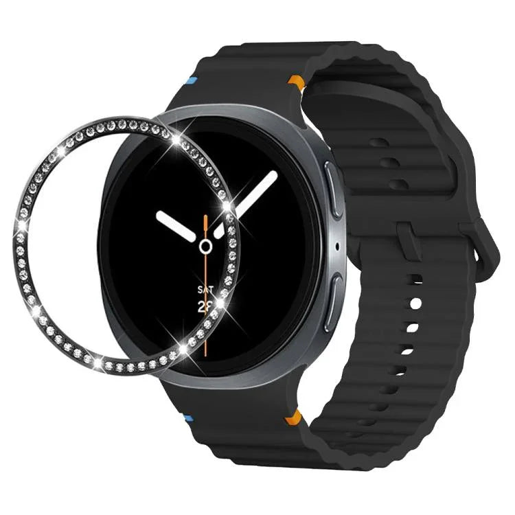 สายรัดนาฬิกาซิลิโคนขอบเพชรพร้อมหัวเข็มขัดสีเย็บลายคลื่น สำหรับ Samsung Galaxy Watch8 44 มม. และ 40 มม.