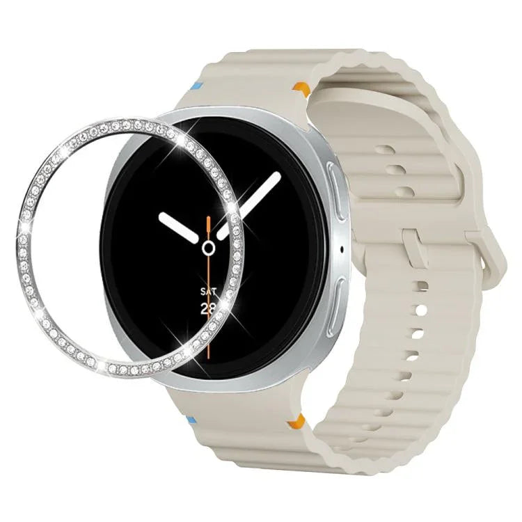 สายรัดนาฬิกาซิลิโคนขอบเพชรพร้อมหัวเข็มขัดสีเย็บลายคลื่น สำหรับ Samsung Galaxy Watch8 44 มม. และ 40 มม.