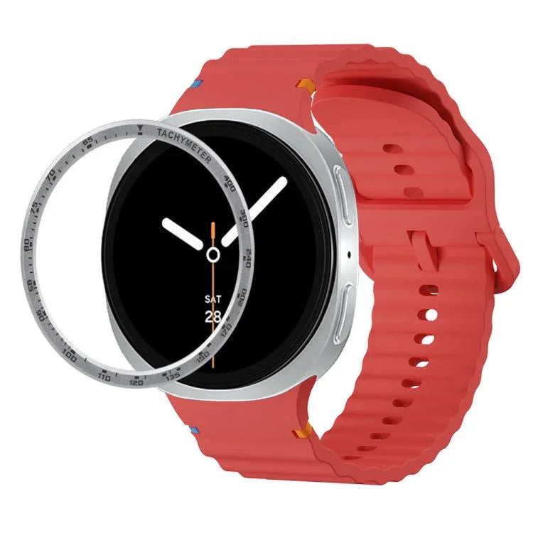 สายรัดนาฬิกาซิลิโคนขอบสปีดพร้อมหัวเข็มขัดสีเย็บลายคลื่น สำหรับ Samsung Galaxy Watch8 44 มม. และ 40 มม.
