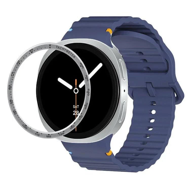 สายรัดนาฬิกาซิลิโคนขอบสปีดพร้อมหัวเข็มขัดสีเย็บลายคลื่น สำหรับ Samsung Galaxy Watch8 44 มม. และ 40 มม.