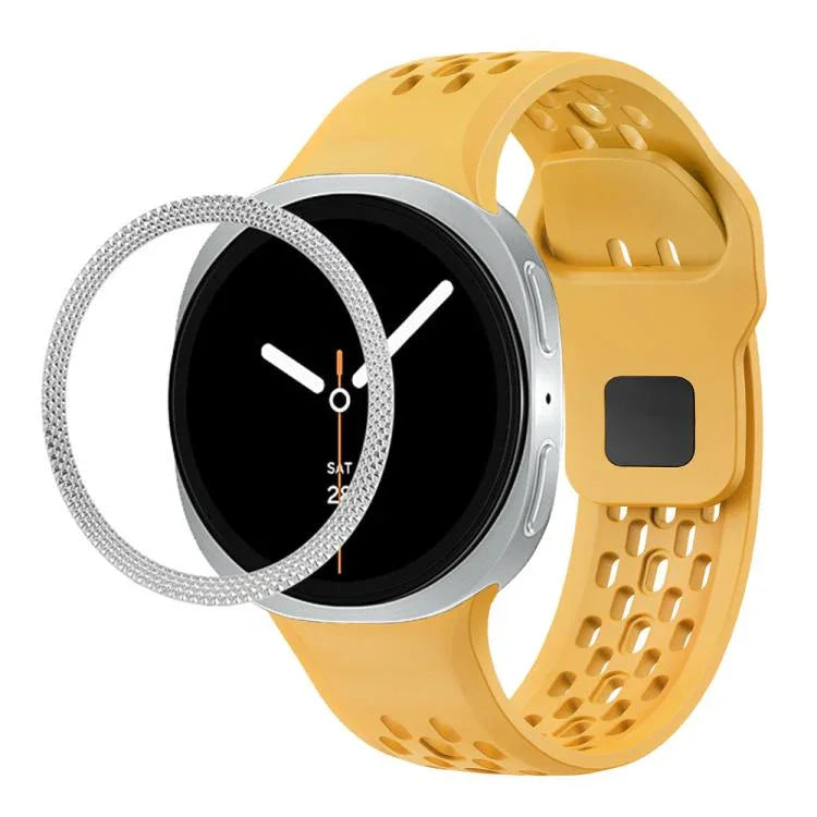 สายรัดนาฬิกาซิลิโคนขอบลายเพชรพร้อมหัวเข็มขัดสีดำ สำหรับ Samsung Galaxy Watch8 44 มม. และ 40 มม.