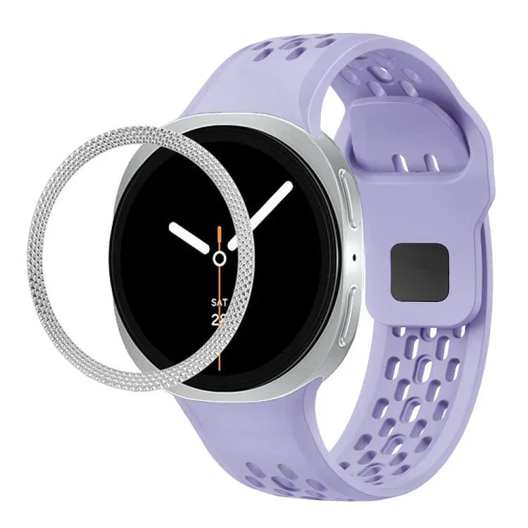 สายรัดนาฬิกาซิลิโคนขอบลายเพชรพร้อมหัวเข็มขัดสีดำ สำหรับ Samsung Galaxy Watch8 44 มม. และ 40 มม.