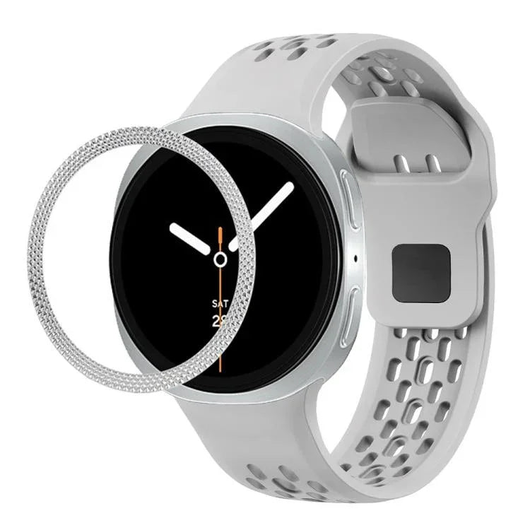 สายรัดนาฬิกาซิลิโคนขอบลายเพชรพร้อมหัวเข็มขัดสีดำ สำหรับ Samsung Galaxy Watch8 44 มม. และ 40 มม.