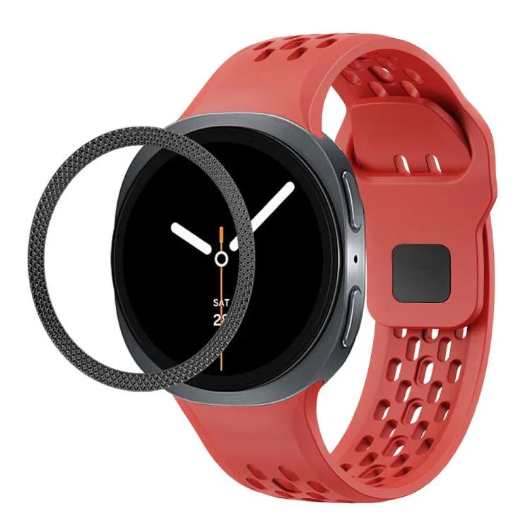 สายรัดนาฬิกาซิลิโคนขอบลายเพชรพร้อมหัวเข็มขัดสีดำ สำหรับ Samsung Galaxy Watch8 44 มม. และ 40 มม.