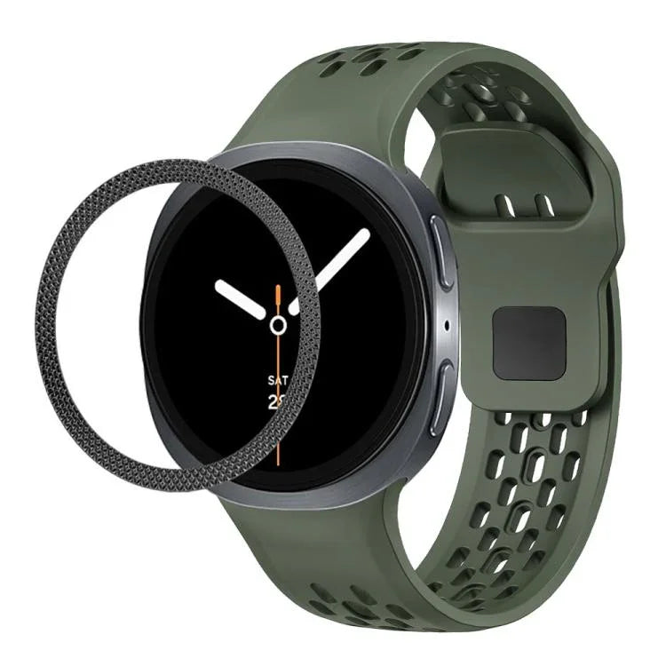 สายรัดนาฬิกาซิลิโคนขอบลายเพชรพร้อมหัวเข็มขัดสีดำ สำหรับ Samsung Galaxy Watch8 44 มม. และ 40 มม.