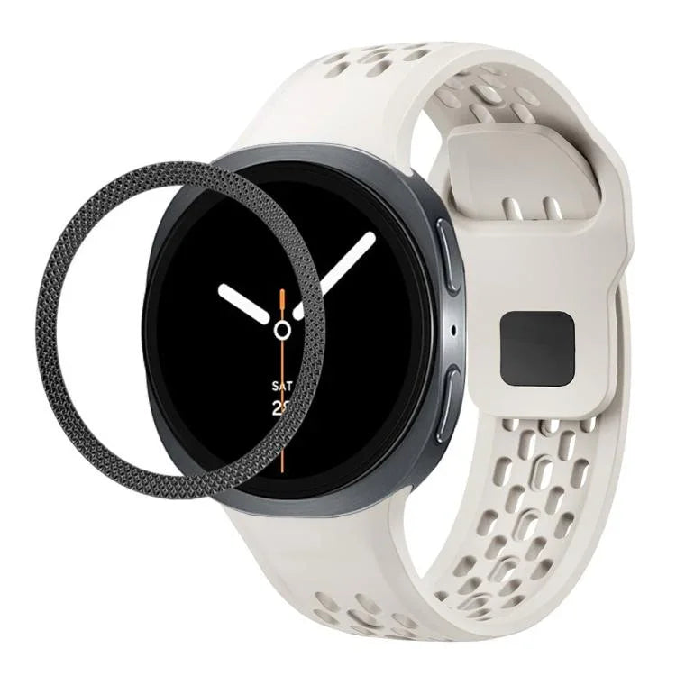 สายรัดนาฬิกาซิลิโคนขอบลายเพชรพร้อมหัวเข็มขัดสีดำ สำหรับ Samsung Galaxy Watch8 44 มม. และ 40 มม.