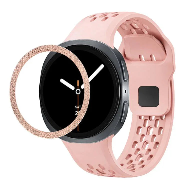 สายรัดนาฬิกาซิลิโคนขอบลายเพชรพร้อมหัวเข็มขัดสีดำ สำหรับ Samsung Galaxy Watch8 44 มม. และ 40 มม.