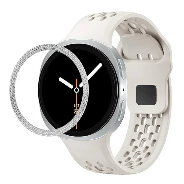 สายรัดนาฬิกาซิลิโคนขอบลายเพชรพร้อมหัวเข็มขัดสีดำ สำหรับ Samsung Galaxy Watch8 44 มม. และ 40 มม.