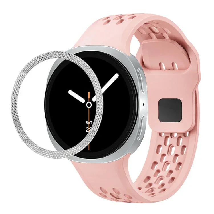 สายรัดนาฬิกาซิลิโคนขอบลายเพชรพร้อมหัวเข็มขัดสีดำ สำหรับ Samsung Galaxy Watch8 44 มม. และ 40 มม.