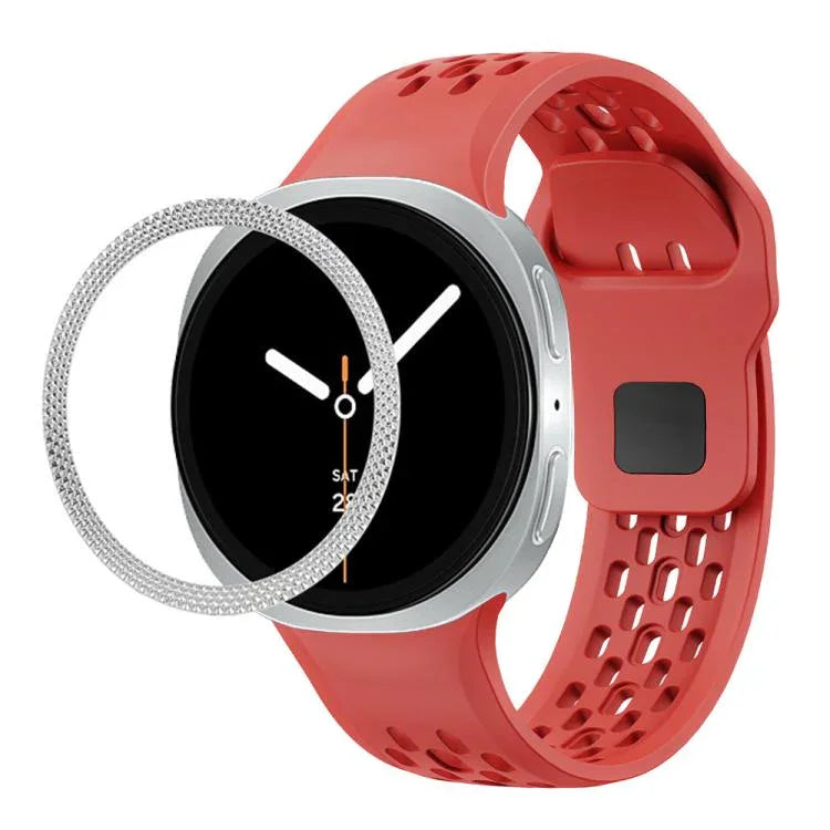 สายรัดนาฬิกาซิลิโคนขอบลายเพชรพร้อมหัวเข็มขัดสีดำ สำหรับ Samsung Galaxy Watch8 44 มม. และ 40 มม.