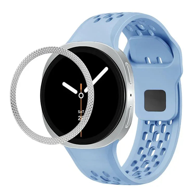 สายรัดนาฬิกาซิลิโคนขอบลายเพชรพร้อมหัวเข็มขัดสีดำ สำหรับ Samsung Galaxy Watch8 44 มม. และ 40 มม.