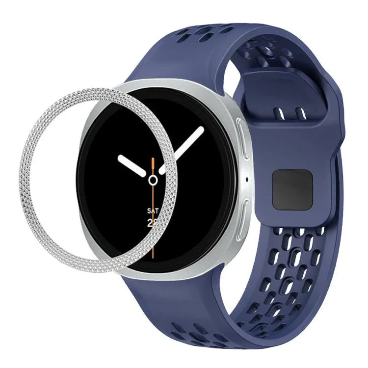 สายรัดนาฬิกาซิลิโคนขอบลายเพชรพร้อมหัวเข็มขัดสีดำ สำหรับ Samsung Galaxy Watch8 44 มม. และ 40 มม.