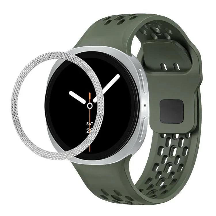 สายรัดนาฬิกาซิลิโคนขอบลายเพชรพร้อมหัวเข็มขัดสีดำ สำหรับ Samsung Galaxy Watch8 44 มม. และ 40 มม.