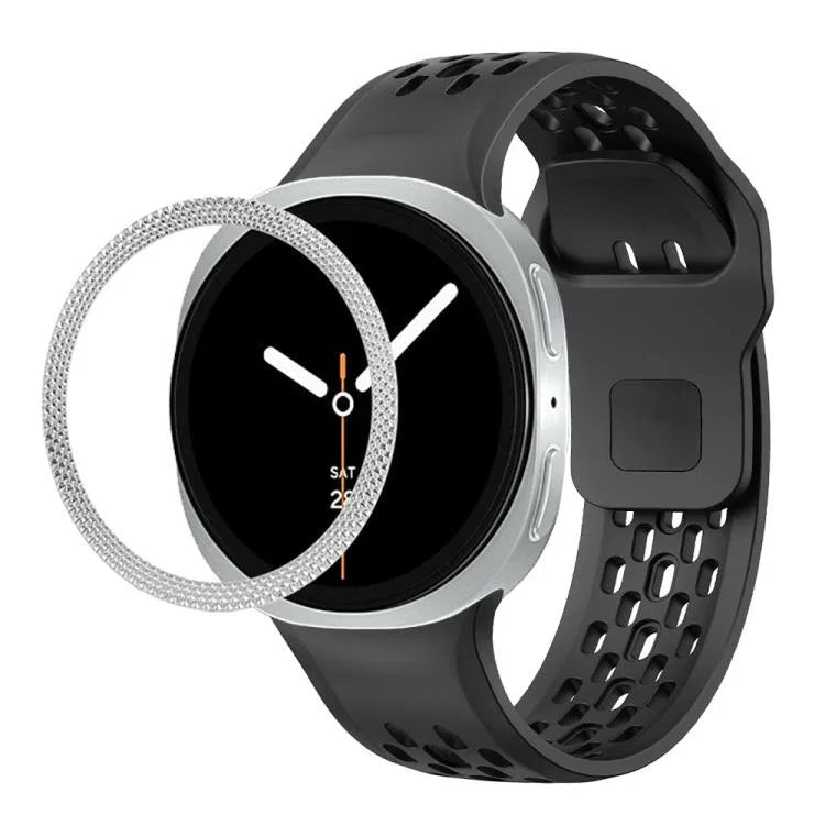 สายรัดนาฬิกาซิลิโคนขอบลายเพชรพร้อมหัวเข็มขัดสีดำ สำหรับ Samsung Galaxy Watch8 44 มม. และ 40 มม.