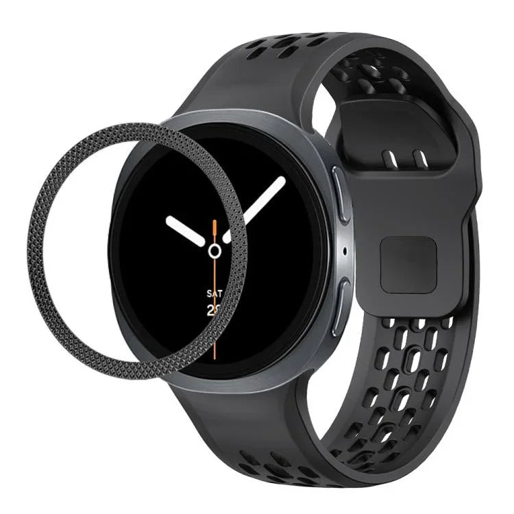สายรัดนาฬิกาซิลิโคนขอบลายเพชรพร้อมหัวเข็มขัดสีดำ สำหรับ Samsung Galaxy Watch8 44 มม. และ 40 มม.