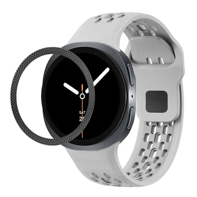 สายรัดนาฬิกาซิลิโคนขอบลายเพชรพร้อมหัวเข็มขัดสีดำ สำหรับ Samsung Galaxy Watch8 44 มม. และ 40 มม.