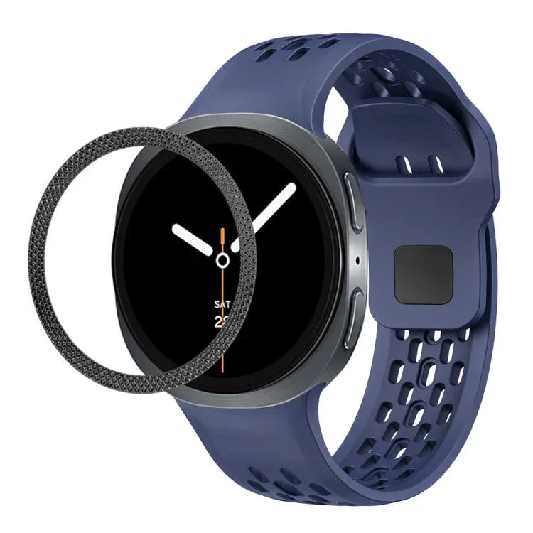 สายรัดนาฬิกาซิลิโคนขอบลายเพชรพร้อมหัวเข็มขัดสีดำ สำหรับ Samsung Galaxy Watch8 44 มม. และ 40 มม.