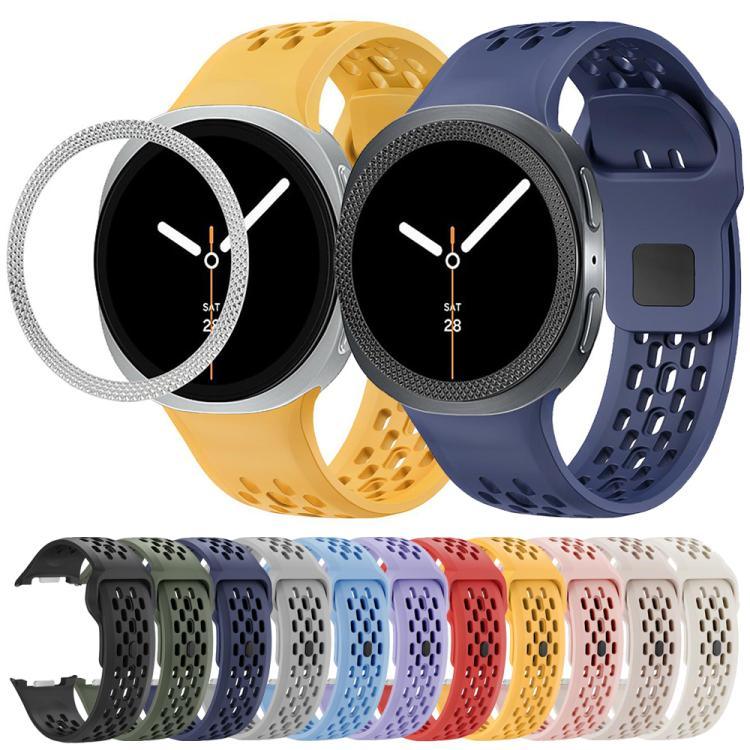 สายรัดนาฬิกาซิลิโคนขอบลายเพชรพร้อมหัวเข็มขัดสีดำ สำหรับ Samsung Galaxy Watch8 44 มม. และ 40 มม.