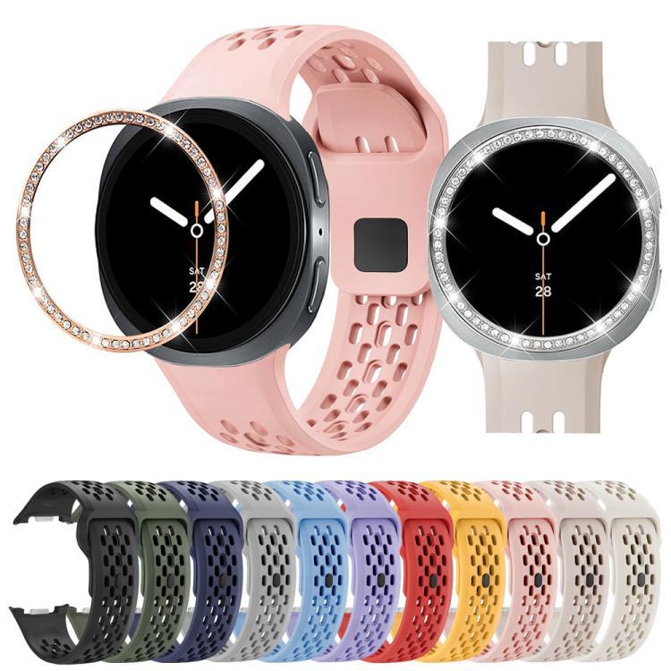 สายรัดนาฬิกาซิลิโคนขอบเพชรพร้อมหัวเข็มขัดสีดำ สำหรับ Samsung Galaxy Watch8 44 มม. และ 40 มม.