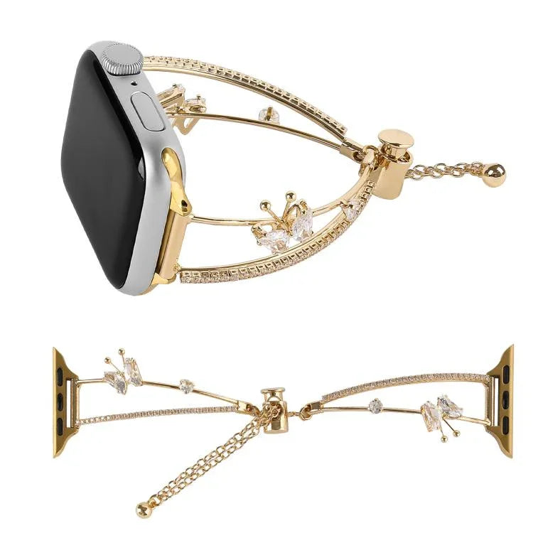สายรัดนาฬิกาสร้อยข้อมือผีเสื้อฝังทองแดงและเซอร์โคเนียม สำหรับ Apple Watch 46mm / 49mm / 45mm / 44mm, สำหรับ Apple Watch 42mm / 41mm / 40mm / 38mm