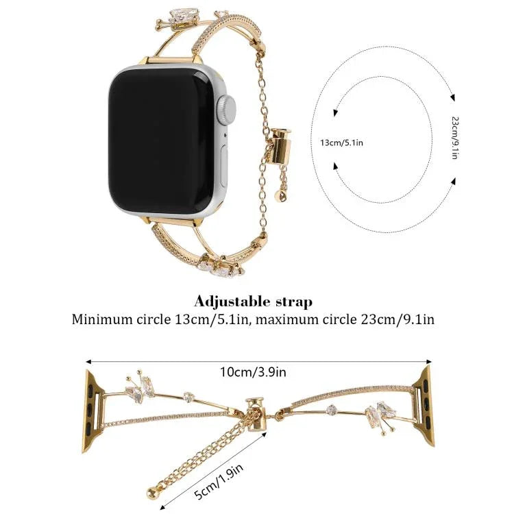 สายรัดนาฬิกาสร้อยข้อมือผีเสื้อฝังทองแดงและเซอร์โคเนียม สำหรับ Apple Watch 46mm / 49mm / 45mm / 44mm, สำหรับ Apple Watch 42mm / 41mm / 40mm / 38mm