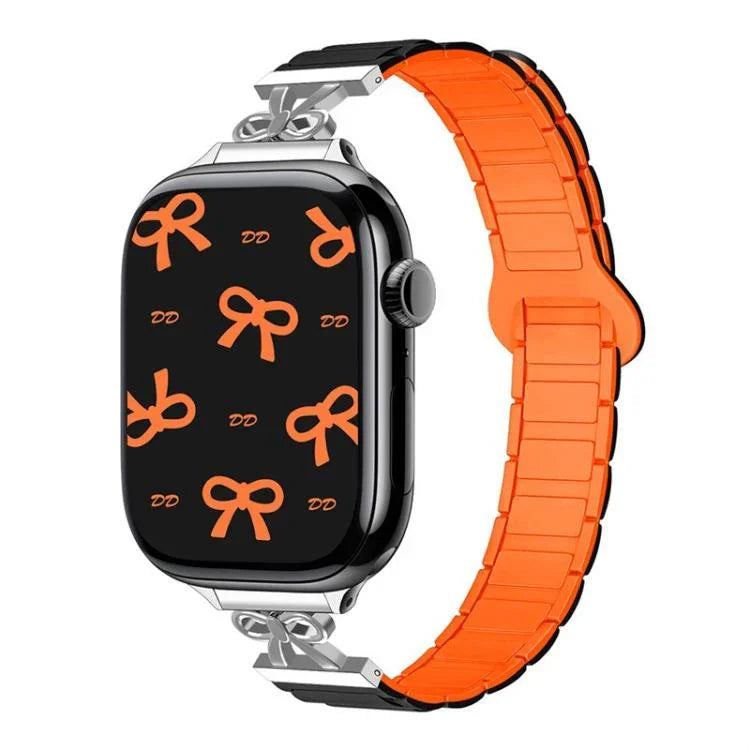 สายรัดนาฬิกาซิลิโคนแม่เหล็กเอวเล็กแบบโบว์ สำหรับ Apple Watch 46 มม. / 49 มม. / 45 มม. / 44 มม. สำหรับ Apple Watch 42 มม. / 41 มม. / 40 มม. / 38 มม.