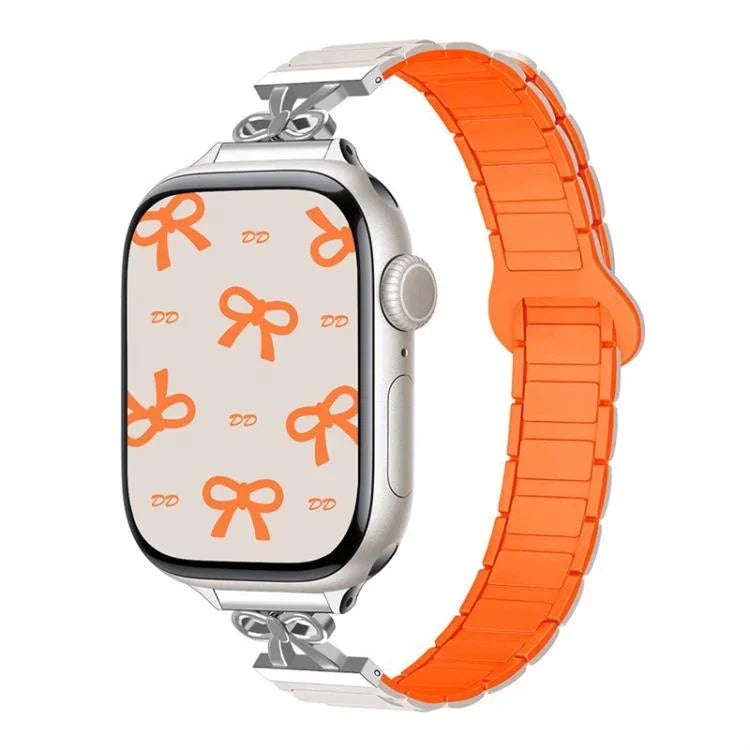 สายรัดนาฬิกาซิลิโคนแม่เหล็กเอวเล็กแบบโบว์ สำหรับ Apple Watch 46 มม. / 49 มม. / 45 มม. / 44 มม. สำหรับ Apple Watch 42 มม. / 41 มม. / 40 มม. / 38 มม.