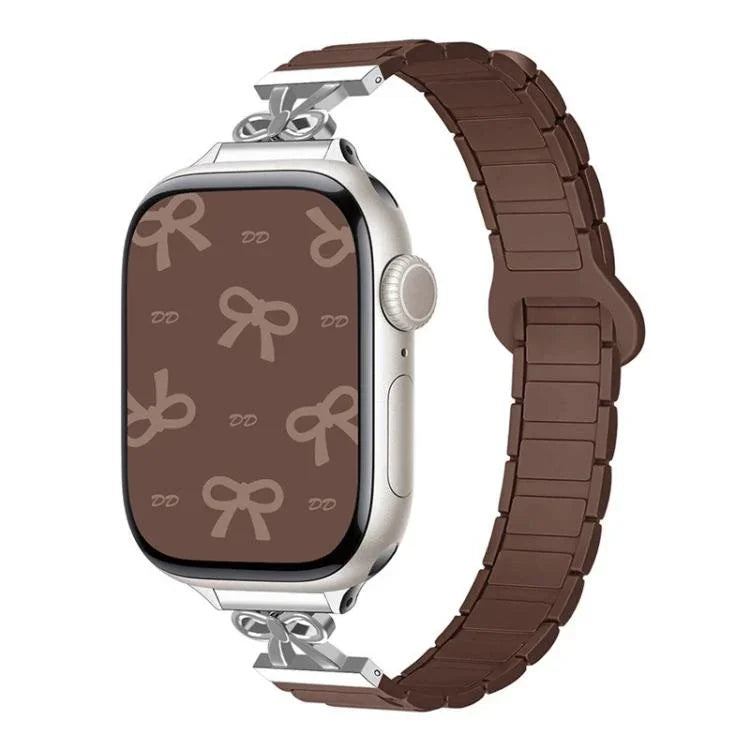 สายรัดนาฬิกาซิลิโคนแม่เหล็กเอวเล็กแบบโบว์ สำหรับ Apple Watch 46 มม. / 49 มม. / 45 มม. / 44 มม. สำหรับ Apple Watch 42 มม. / 41 มม. / 40 มม. / 38 มม.