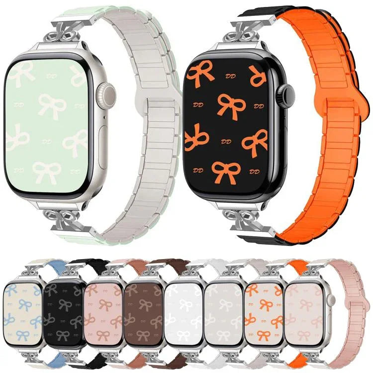 สายรัดนาฬิกาซิลิโคนแม่เหล็กเอวเล็กแบบโบว์ สำหรับ Apple Watch 46 มม. / 49 มม. / 45 มม. / 44 มม. สำหรับ Apple Watch 42 มม. / 41 มม. / 40 มม. / 38 มม.