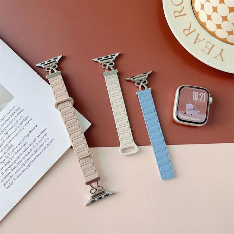 สายรัดนาฬิกาซิลิโคนแม่เหล็กเอวเล็กแบบโบว์ สำหรับ Apple Watch 46 มม. / 49 มม. / 45 มม. / 44 มม. สำหรับ Apple Watch 42 มม. / 41 มม. / 40 มม. / 38 มม.