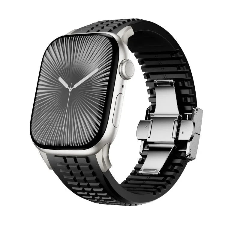 สายรัดนาฬิกาซิลิโคนแบบพับหัวเข็มขัดลายปุ่ม Knurled สำหรับ Apple Watch 46 มม. / 49 มม. / 45 มม. / 44 มม.
