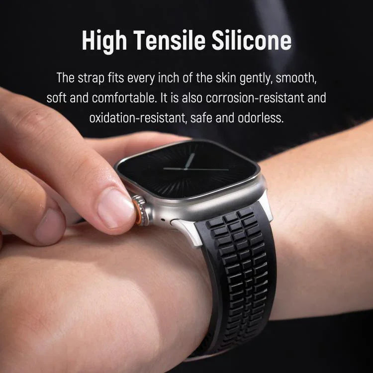 สายรัดนาฬิกาซิลิโคนแบบพับหัวเข็มขัดลายปุ่ม Knurled สำหรับ Apple Watch 46 มม. / 49 มม. / 45 มม. / 44 มม.